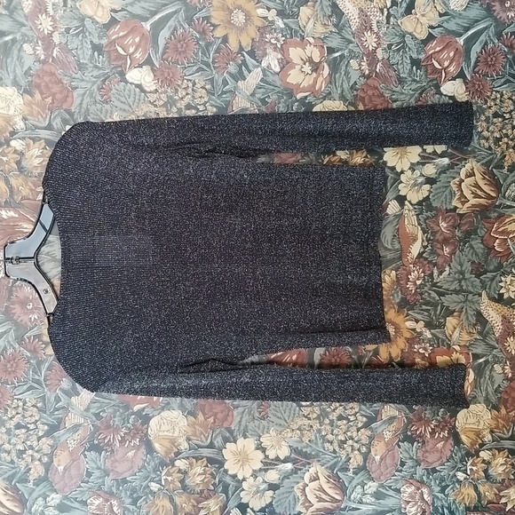 90s Black Lurex Cardigan — Minimal Goth Metallic Knit - Picture 6 of 7